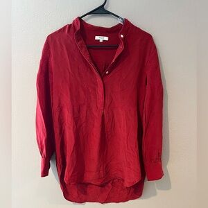 Madewell Women’s Ballad Red Silk Embroidered Bib Tunic Long Sleeve Top